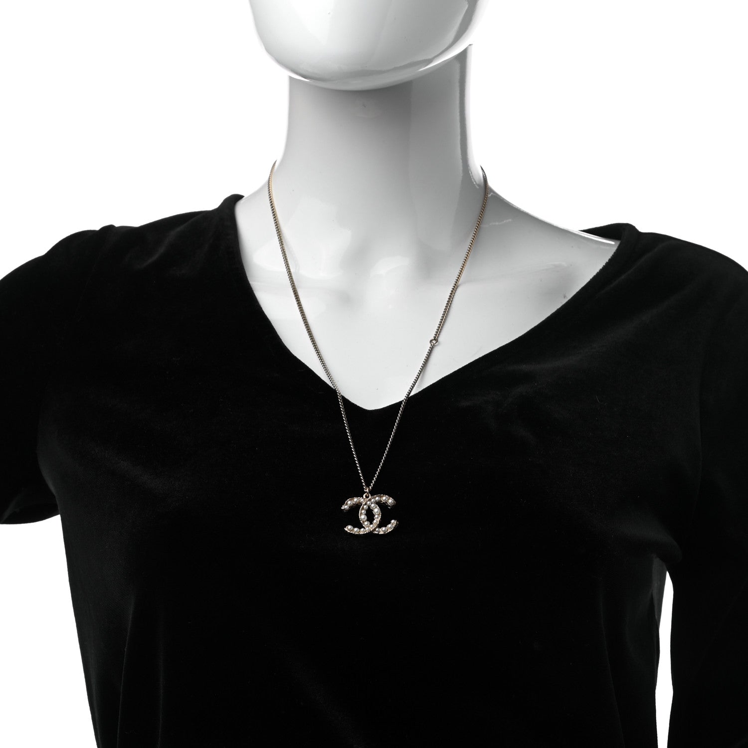 Chanel Pearl CC Pendant Necklace Gold 2 of 5