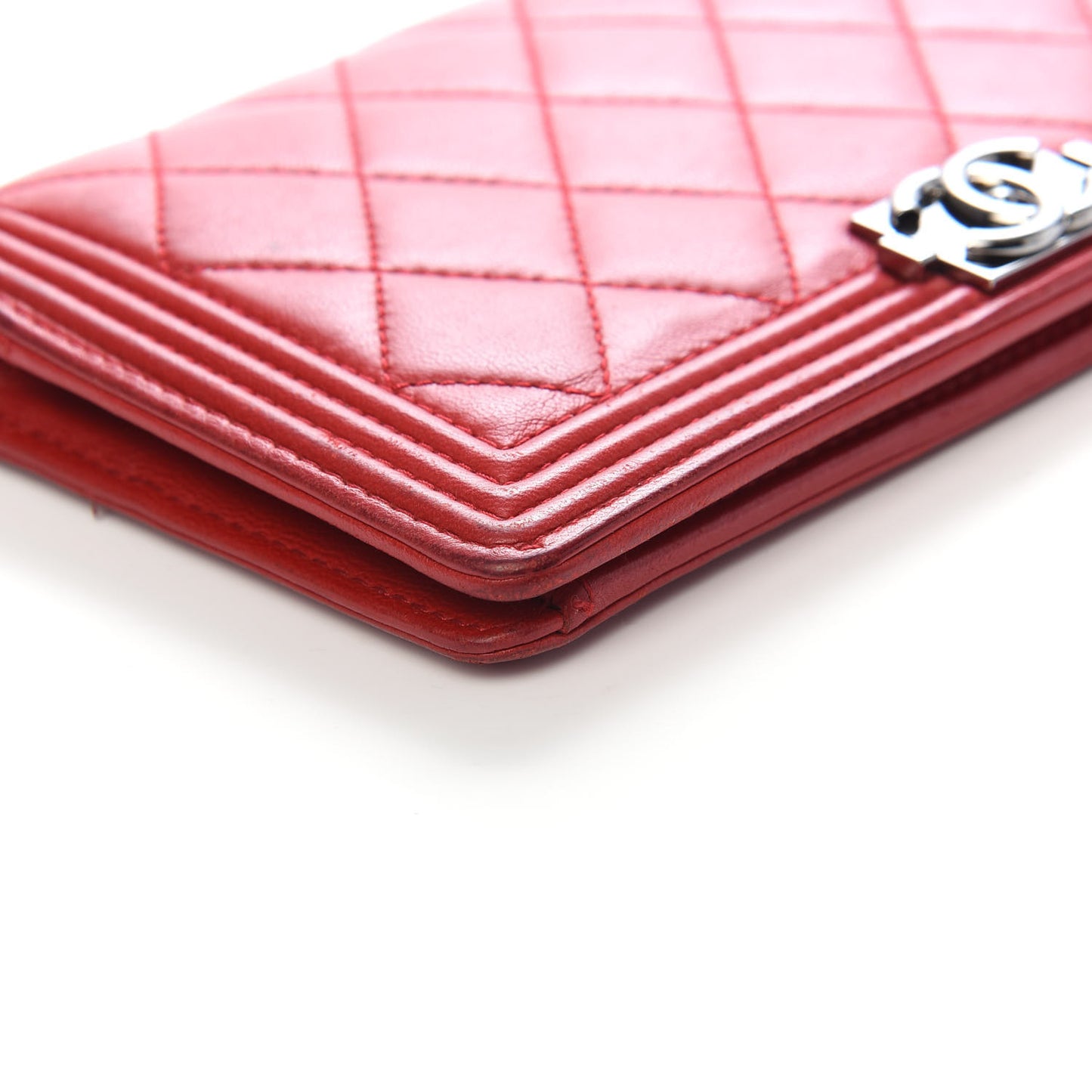 Lambskin Quilted Boy Yen Wallet Red