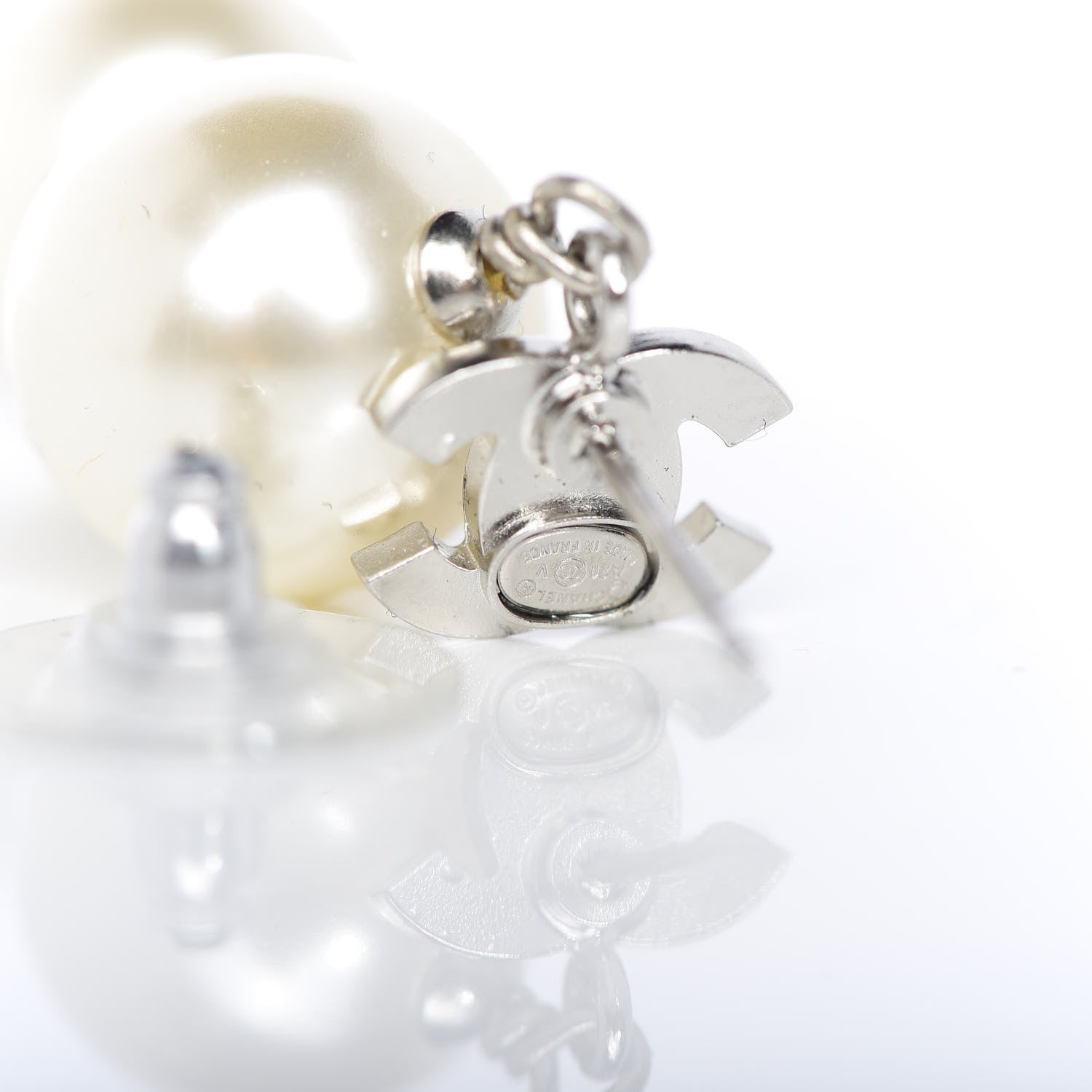 Chanel Crystal Pearl CC Drop Earrings Silver 4 of 4