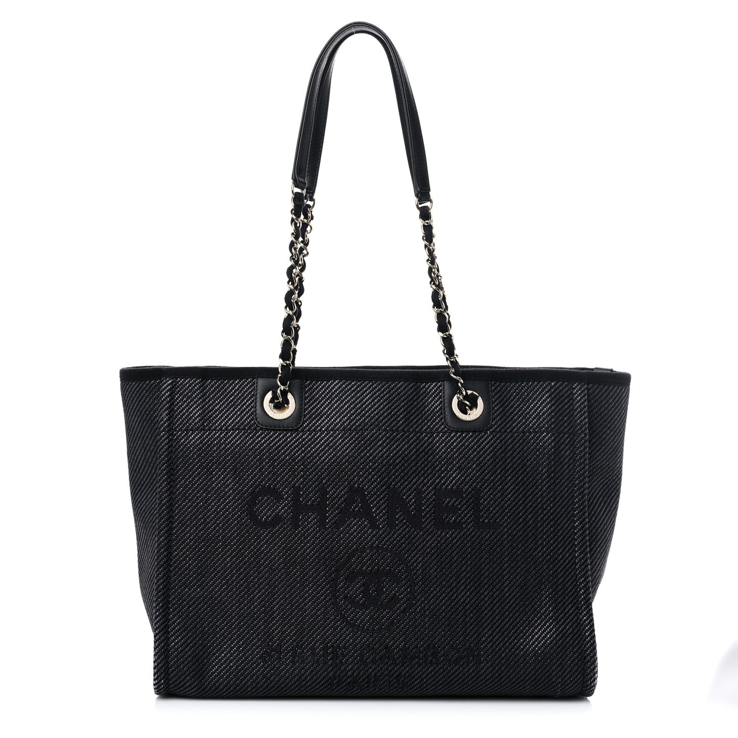 Woven Straw Raffia Small Deauville Tote Black