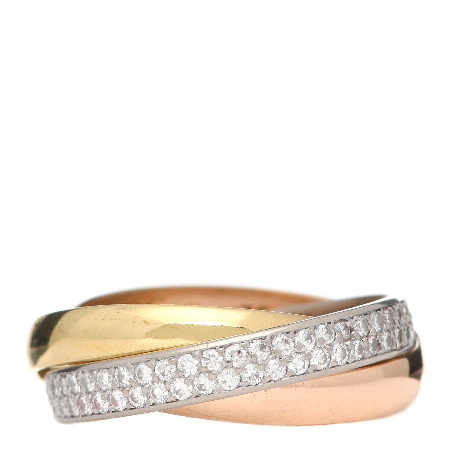 18K White Yellow Pink Gold Diamond Small Trinity Paved Ring 48 4.5