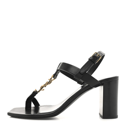 Saint Laurent Calfskin Fake Cocco Cassandra 75 Sandals 38.5 Black 1 of 10