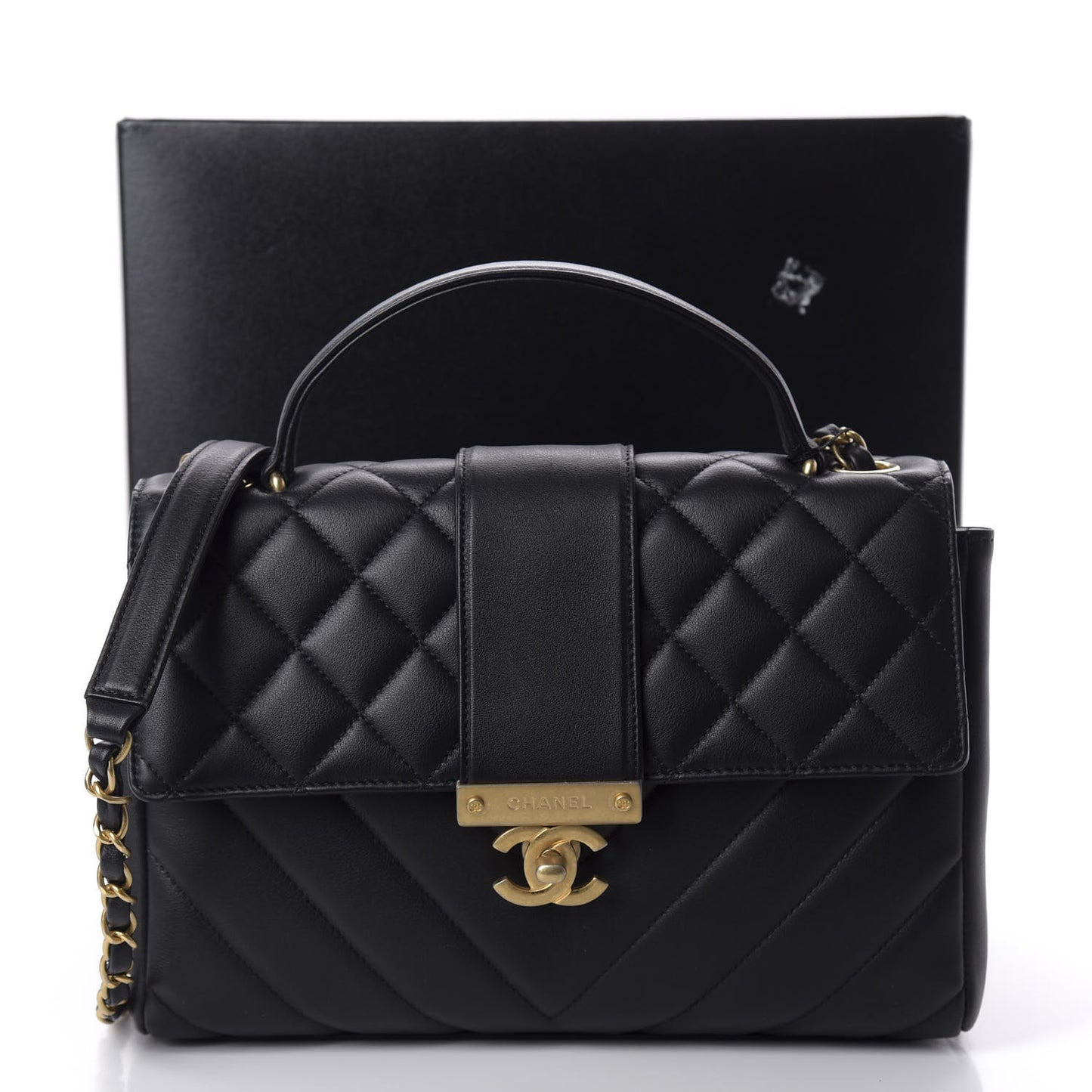 Calfskin Quilted Chevron In The City Bag Black