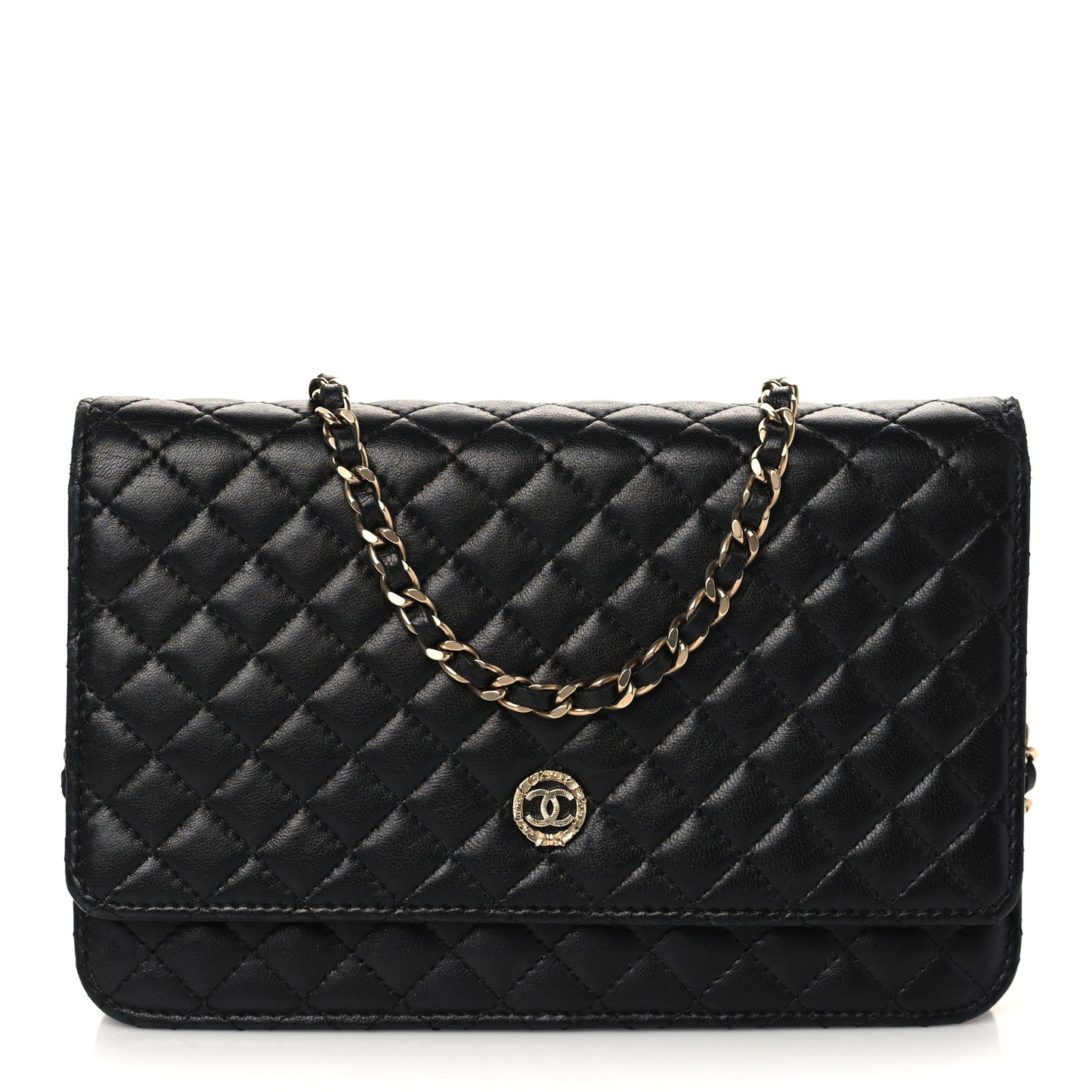 Lambskin Micro Quilted Wallet On Chain WOC Black