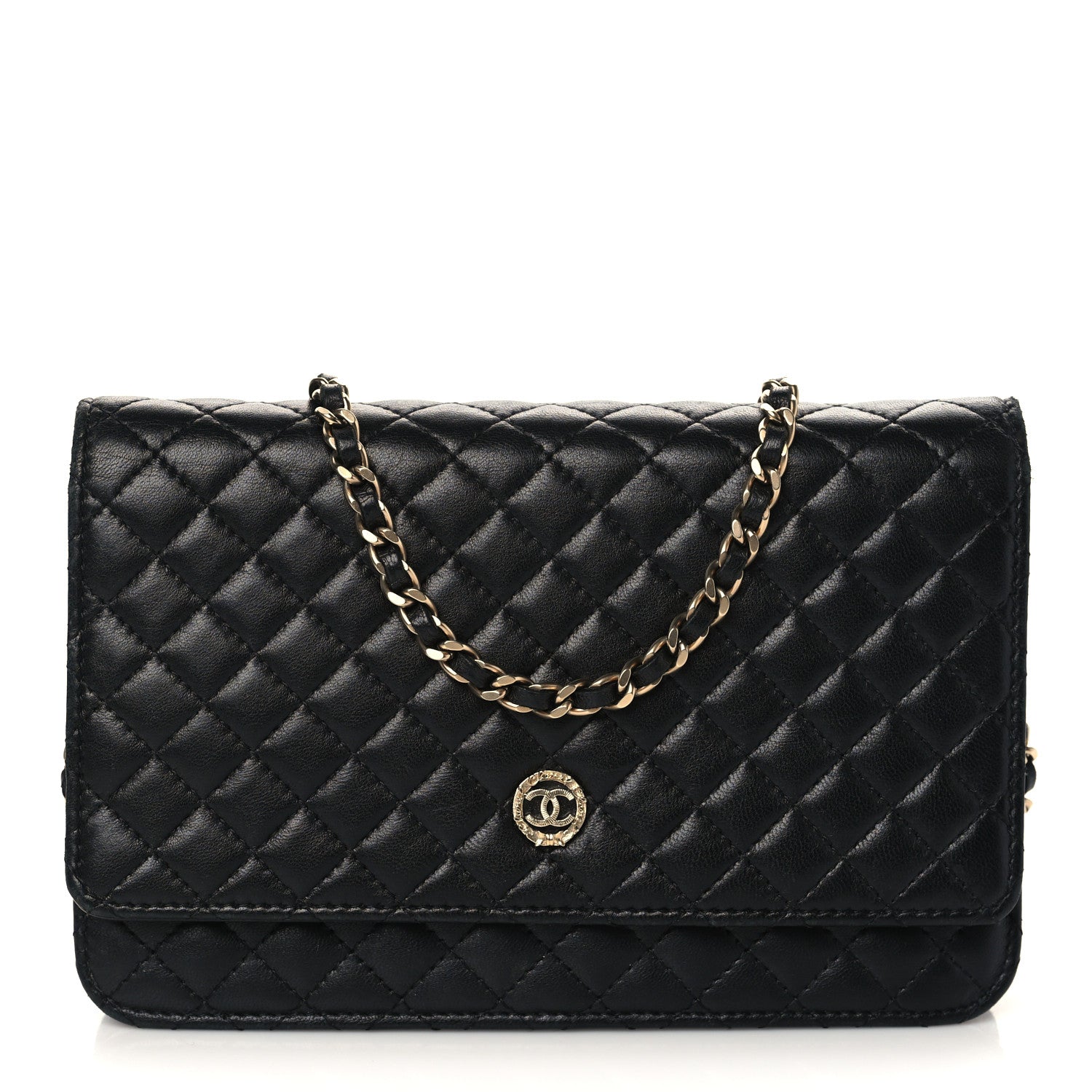Chanel Lambskin Micro Quilted Wallet On Chain WOC Black 1 of 10