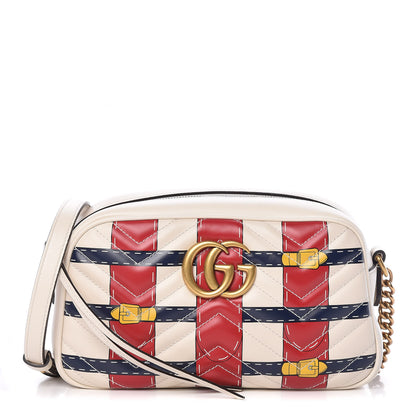 Gucci Calfskin Matelasse Trompe L'Oeil Print Small GG Marmont Chain Shoulder Bag White 1 of 9