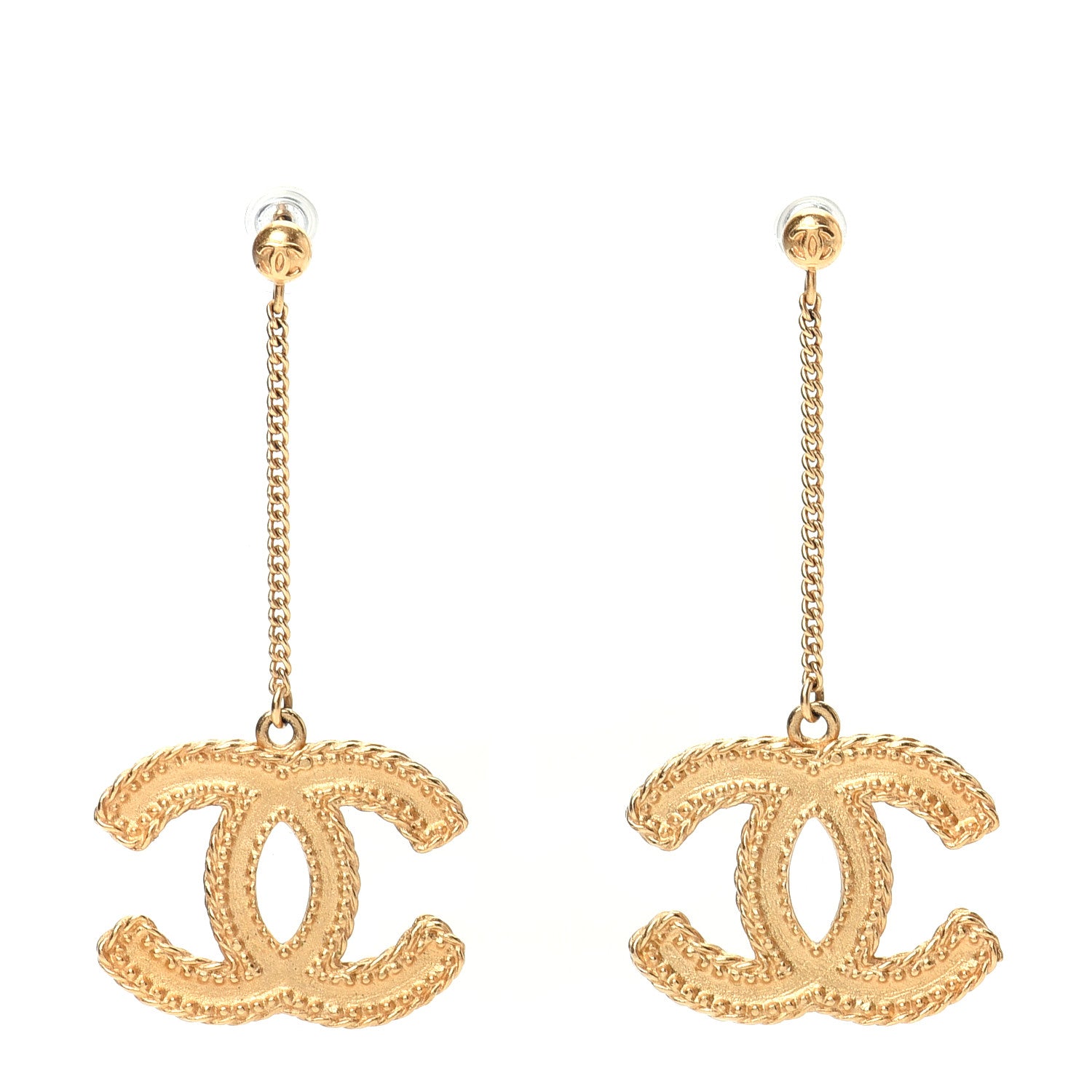 Chanel CC Drop Earrings Matte Gold 1 of 5