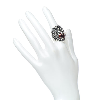 Gucci Metal Crystal Lion Head Ring 4.75 Red Aged Silver 2 of 9