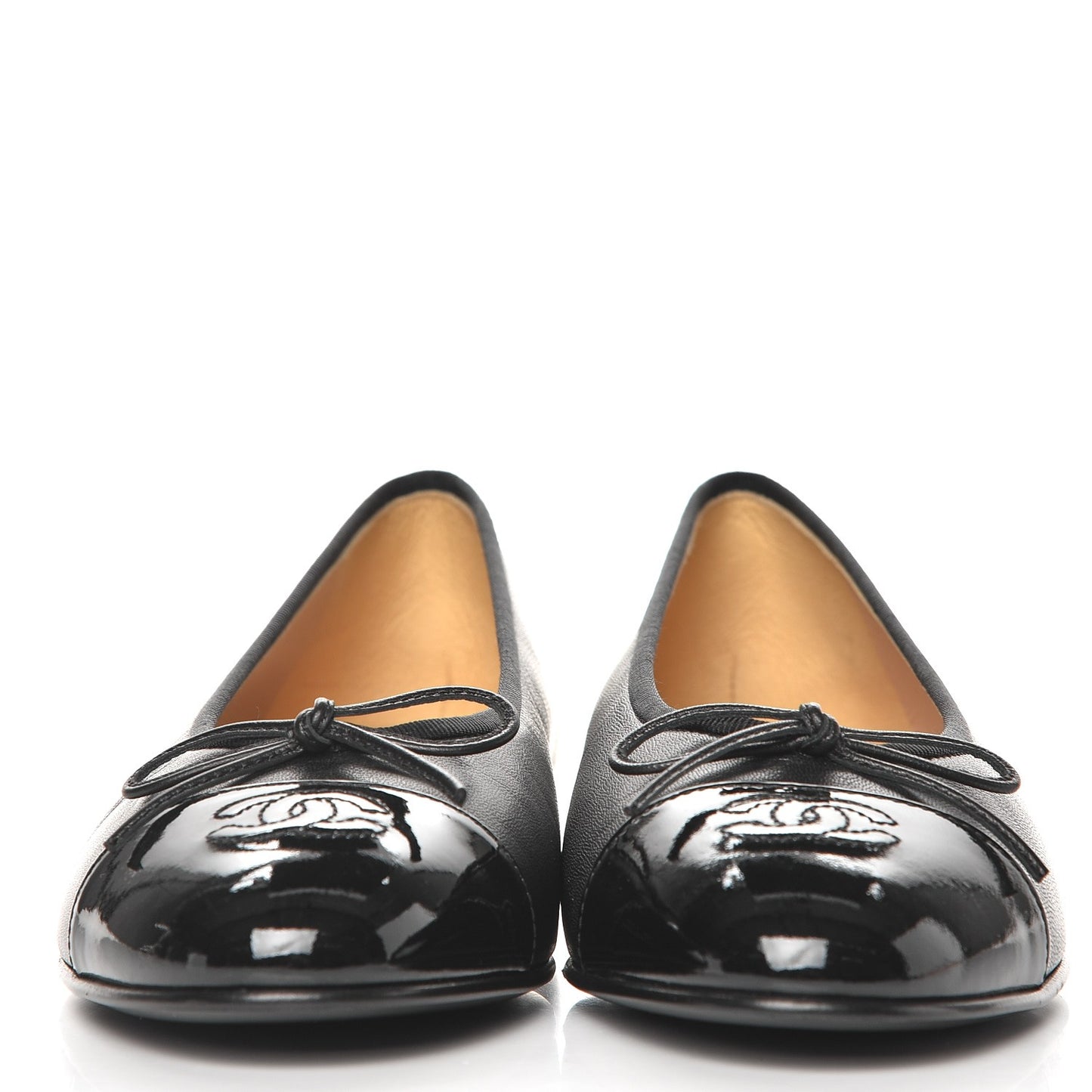 Lambskin Patent Cap Toe Ballerina Flats 39.5 Black