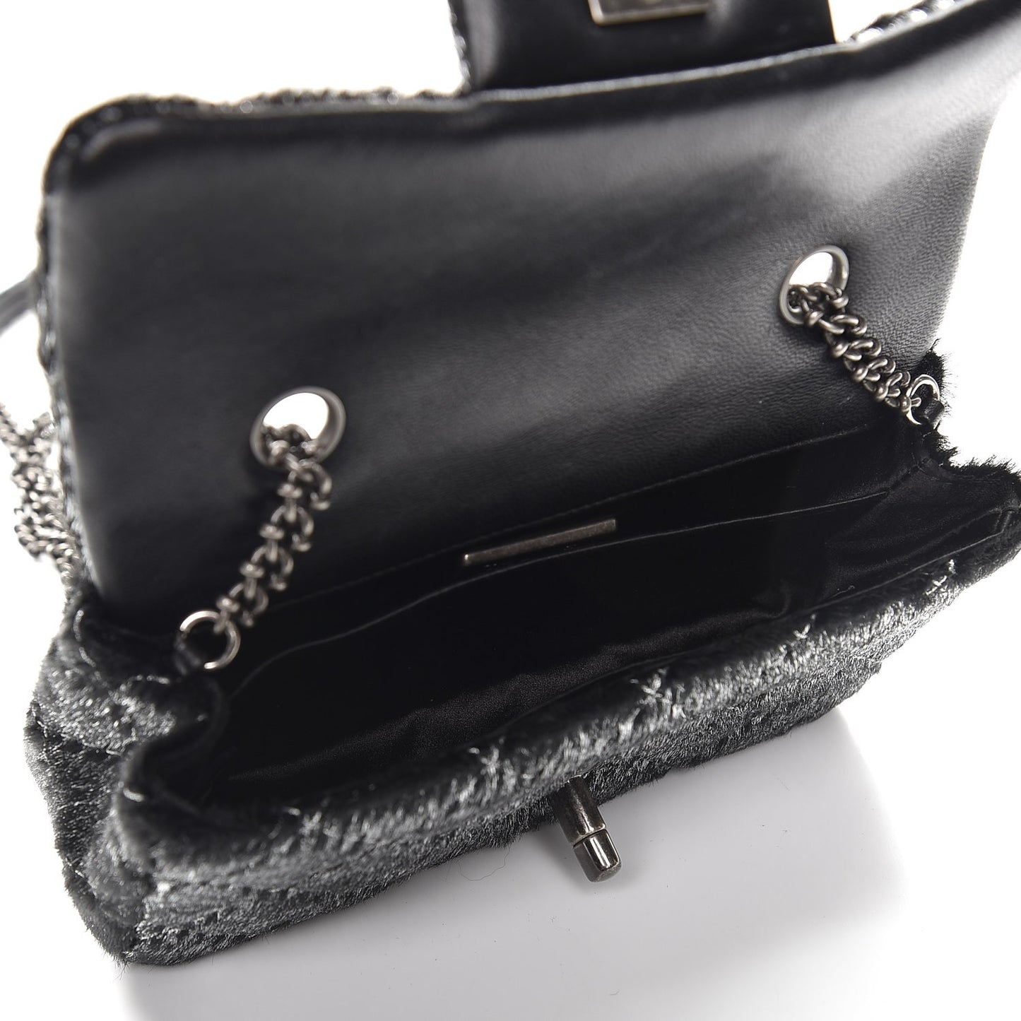 Metallic Pony Hair Quilted Extra Mini Flap Dark Silver