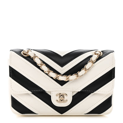 Chanel Lambskin Chevron Stitched Flap White Black 1 of 14