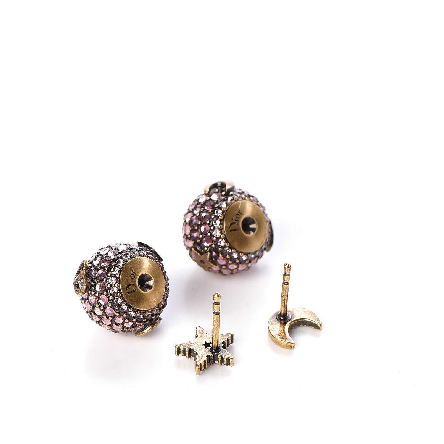 Christian Dior Crystal Star Moon Tribal Earrings Pink Gold 3 of 3