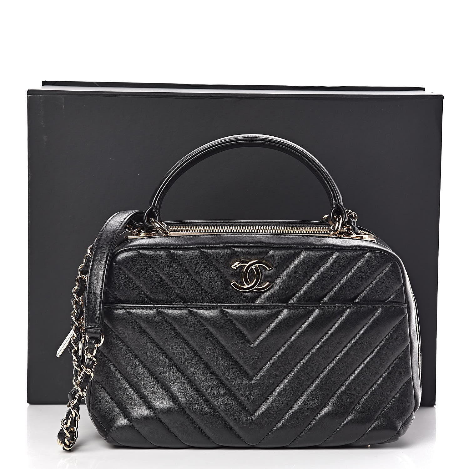 Chanel Lambskin Chevron Quilted Small Trendy CC Bowling Bag Black 14 of 14