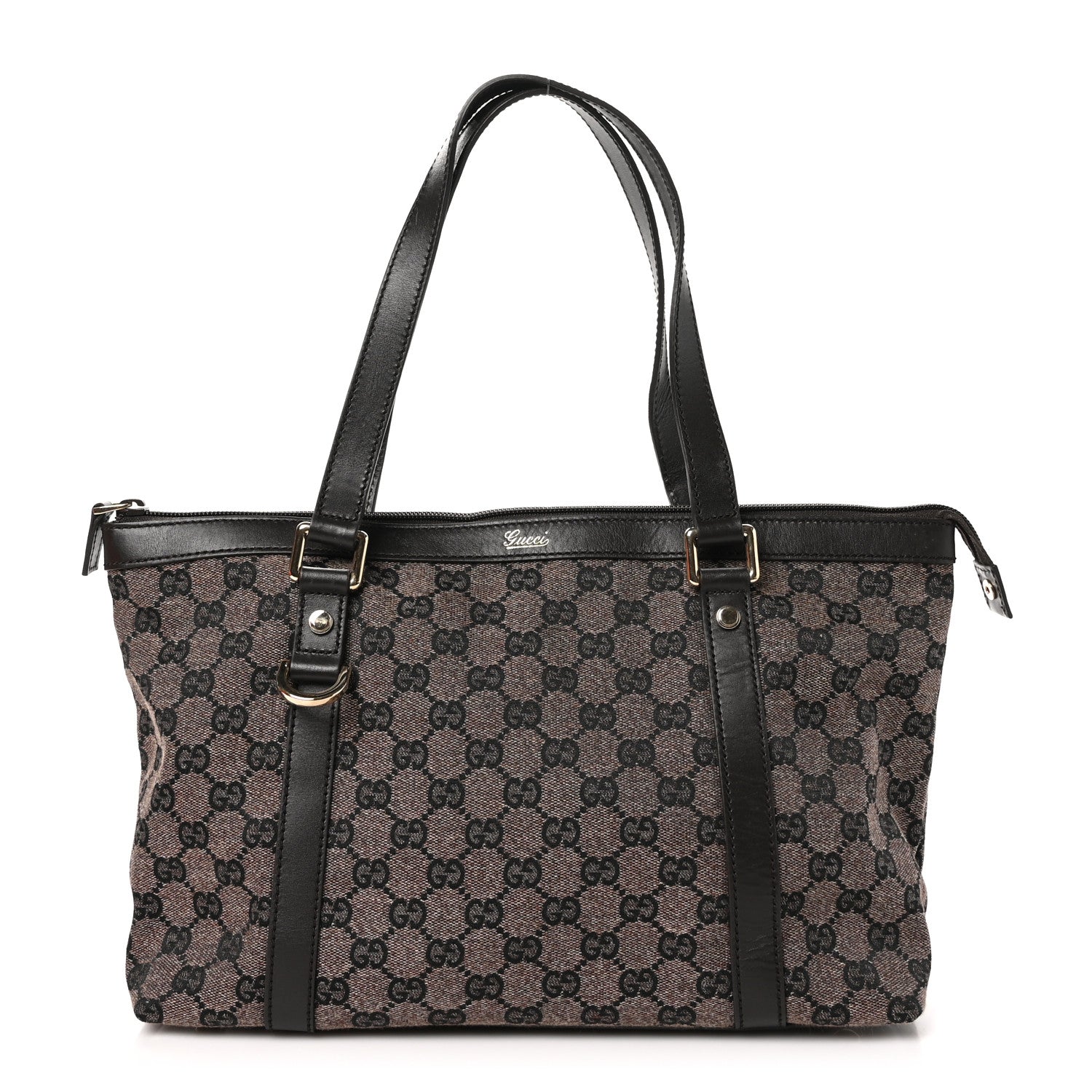 Gucci Denim Monogram Abbey Medium Tote Brown 1 of 12