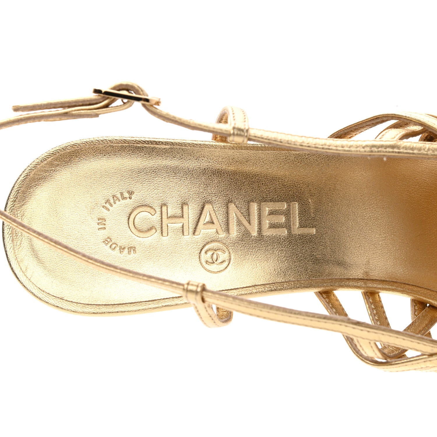 Chanel Laminated Lambskin Camellia Sandals 40 Gold 7 of 10