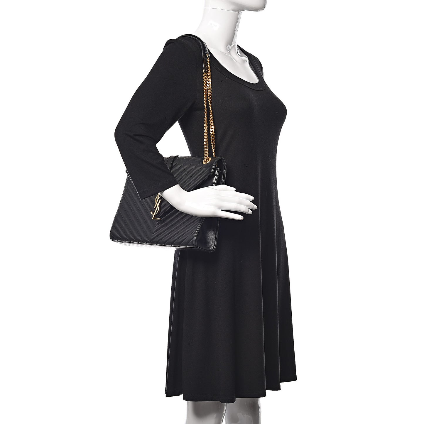 Smooth Calfskin Matelasse Chevron Large Monogram Satchel Black