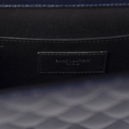 Saint Laurent Grain De Poudre Textured Mixed Matelasse Triquilt Medium Monogram Satchel Deep Marine 9 of 11