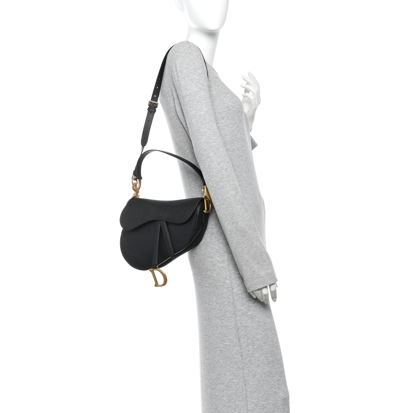 Grained Calfskin Saddle Bag With Strap Black