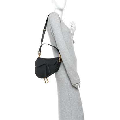 Christian Dior Grained Calfskin Saddle Bag With Strap Black 2 of 10