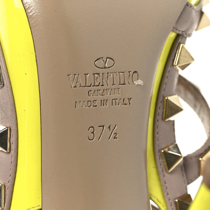 Valentino Garavani Patent Nappa Rockstud Ankle Strap 100mm Pumps 37.5 Yellow Fluo Poudre 7 of 9
