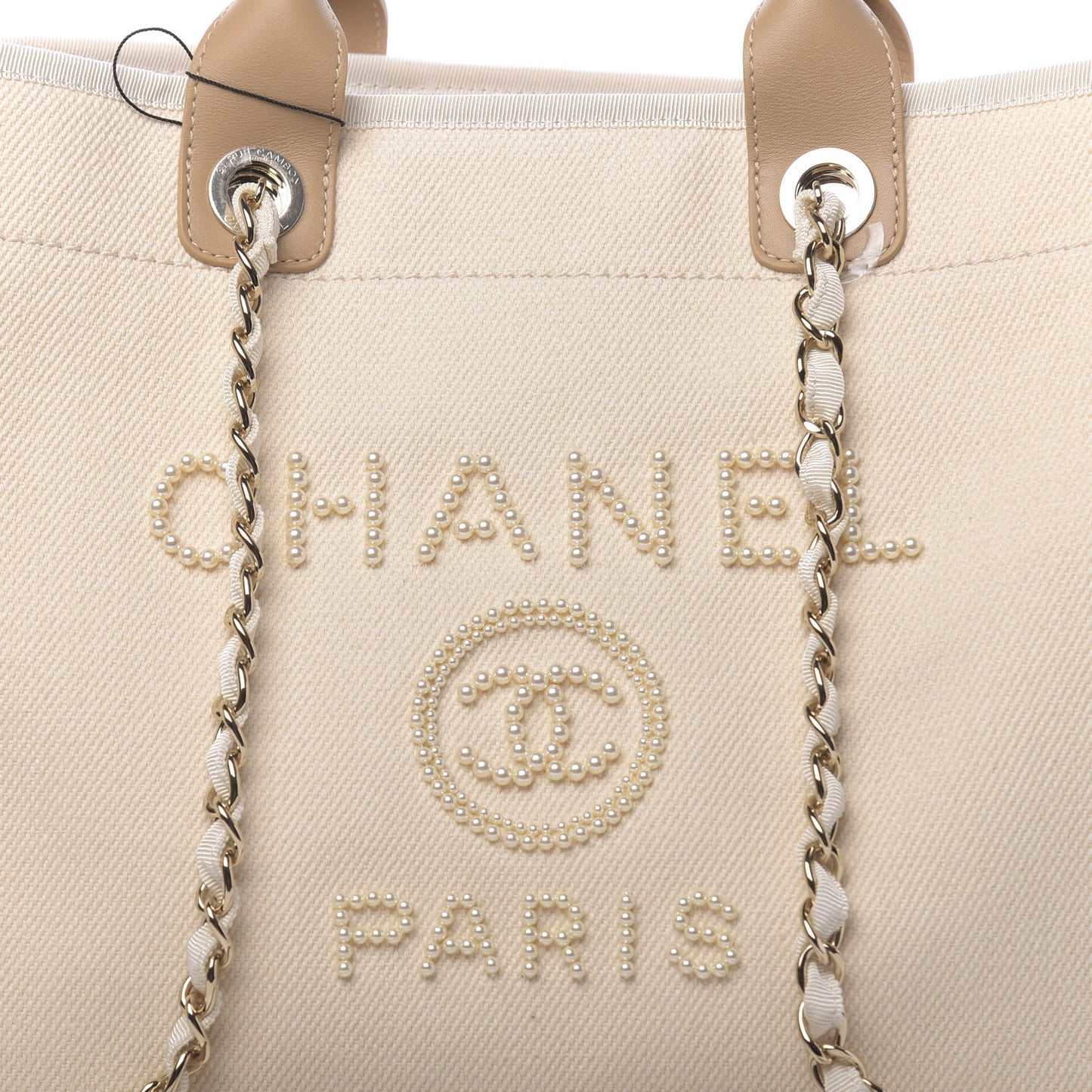 Canvas Pearl Medium Deauville Tote Ecru Beige
