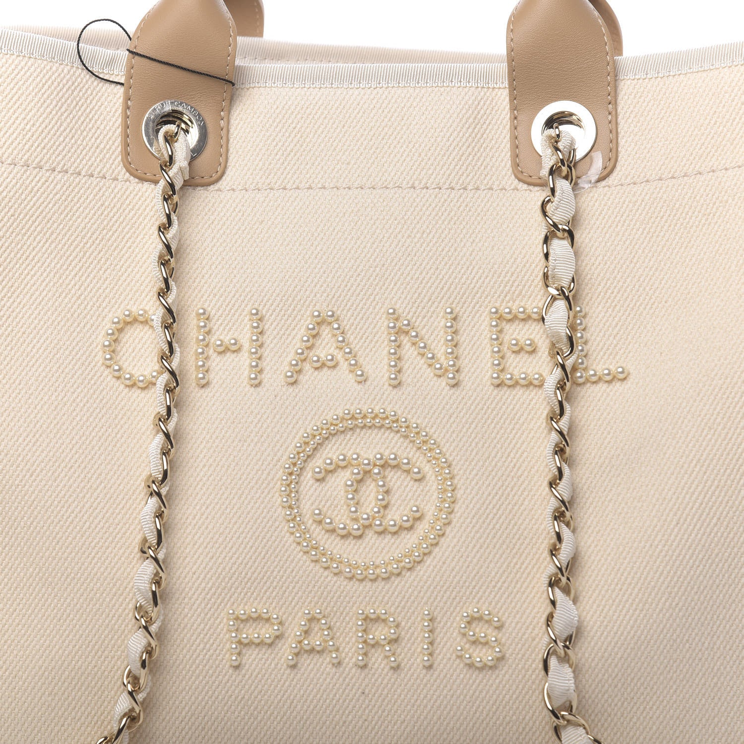 Chanel Canvas Pearl Medium Deauville Tote Ecru Beige 8 of 10