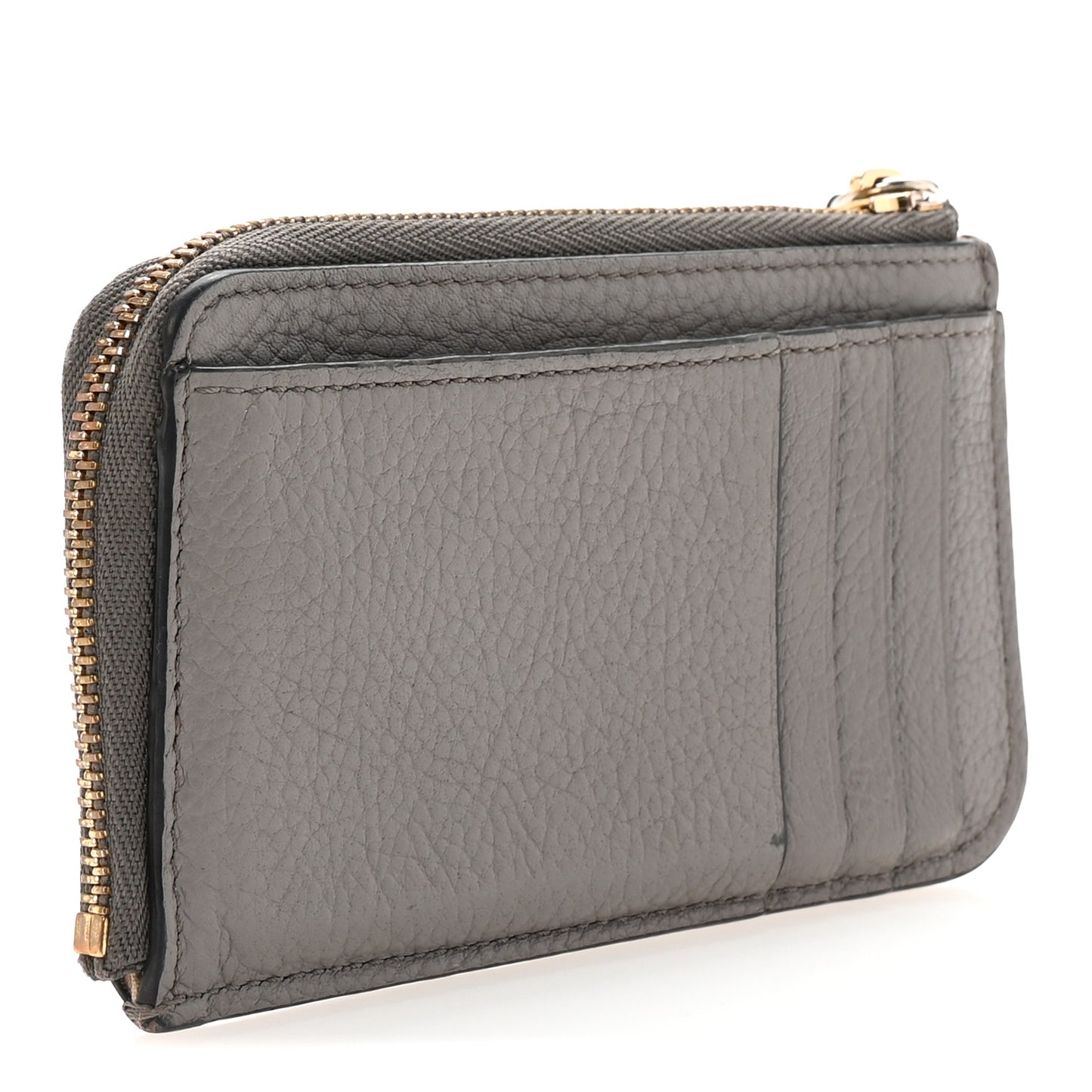 Grained Calfskin Alphabet Zip Card Holder Cashmere Grey
