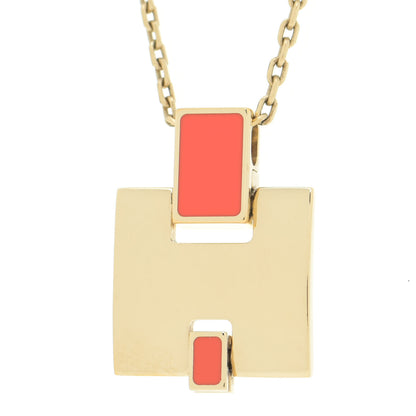 Hermes Gold Plated Lacquered Eileen Pendant Necklace Orange Fonce 7 of 12