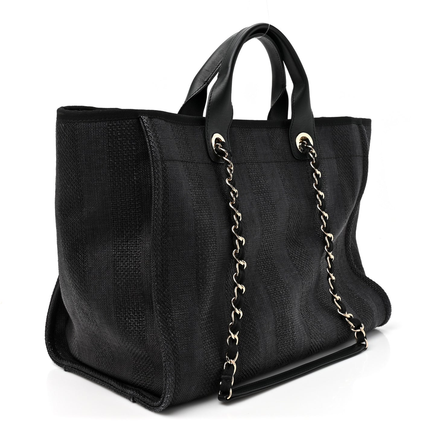 Mixed Fibers Calfskin Striped Medium Deauville Tote Black
