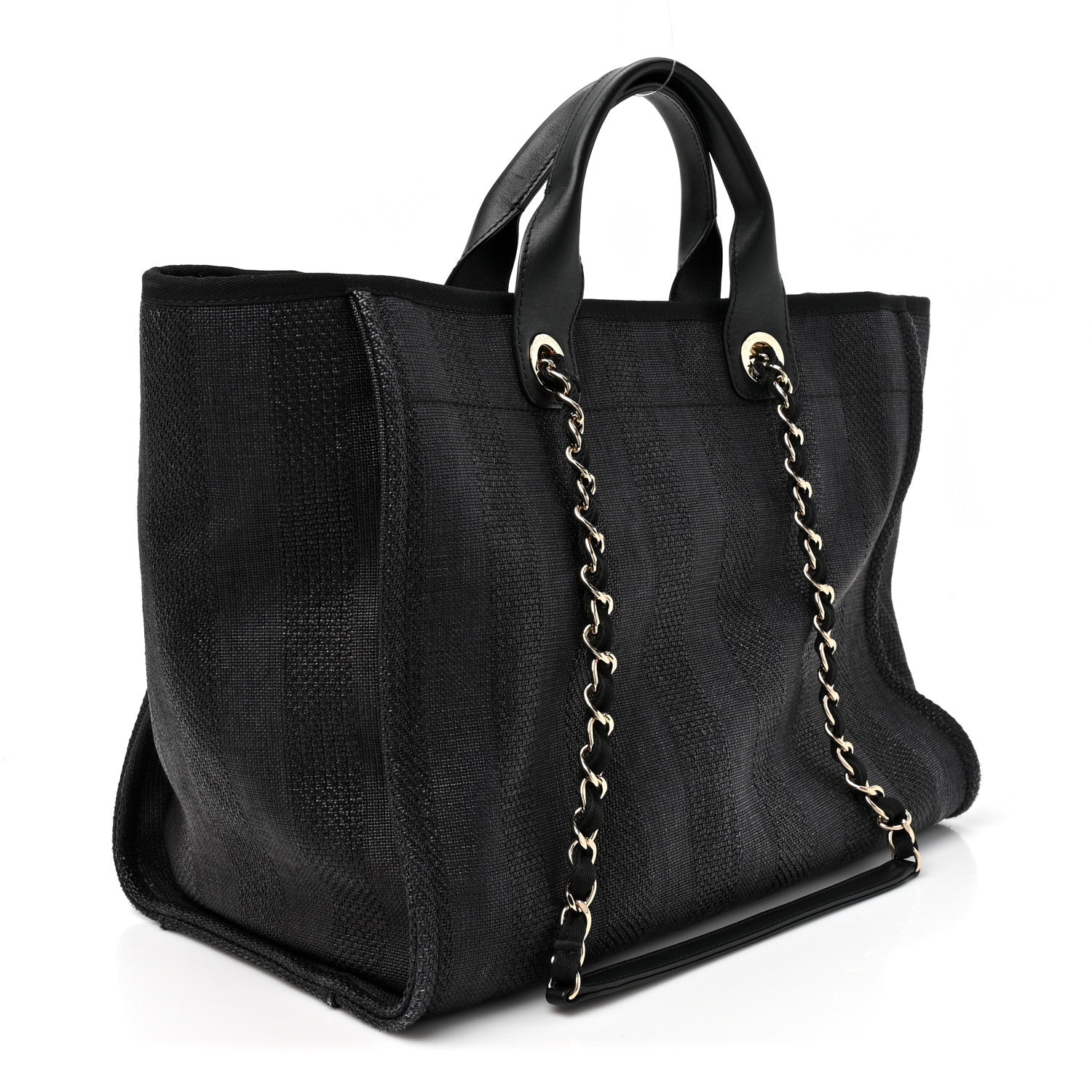 Chanel Mixed Fibers Calfskin Striped Medium Deauville Tote Black 3 of 10