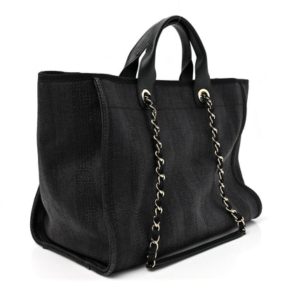 Chanel Mixed Fibers Calfskin Striped Medium Deauville Tote Black 3 of 10