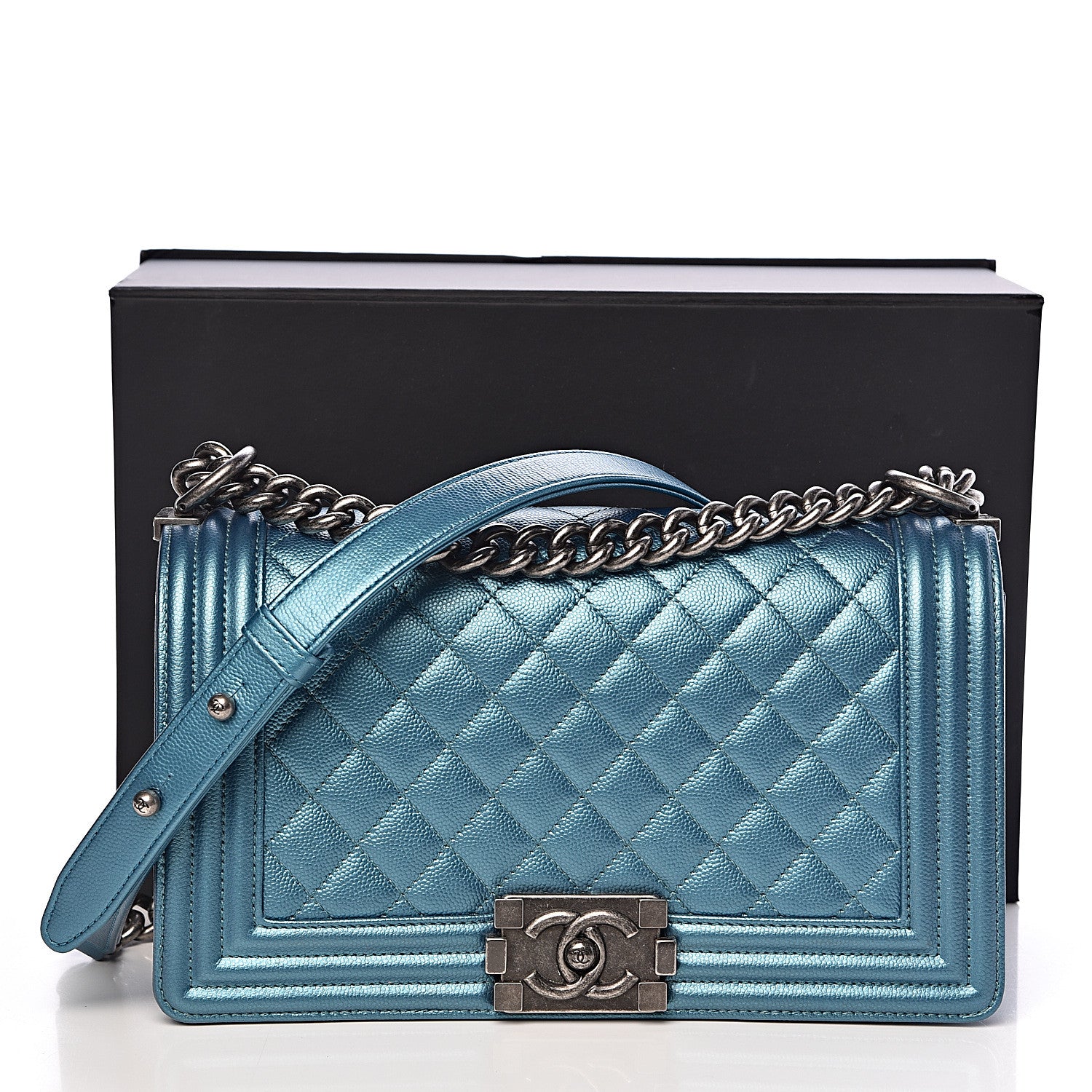 Chanel Metallic Caviar Quilted Medium Boy Flap Turquoise 11 of 11