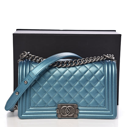 Chanel Metallic Caviar Quilted Medium Boy Flap Turquoise 11 of 11