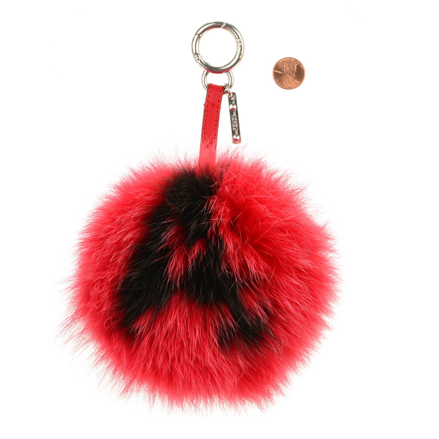 Fendi Fox Fur Shiny Nappa Bi-Color A ABCharm Bag Charm Rosso Chiaro Moro Strawberry 2 of 5