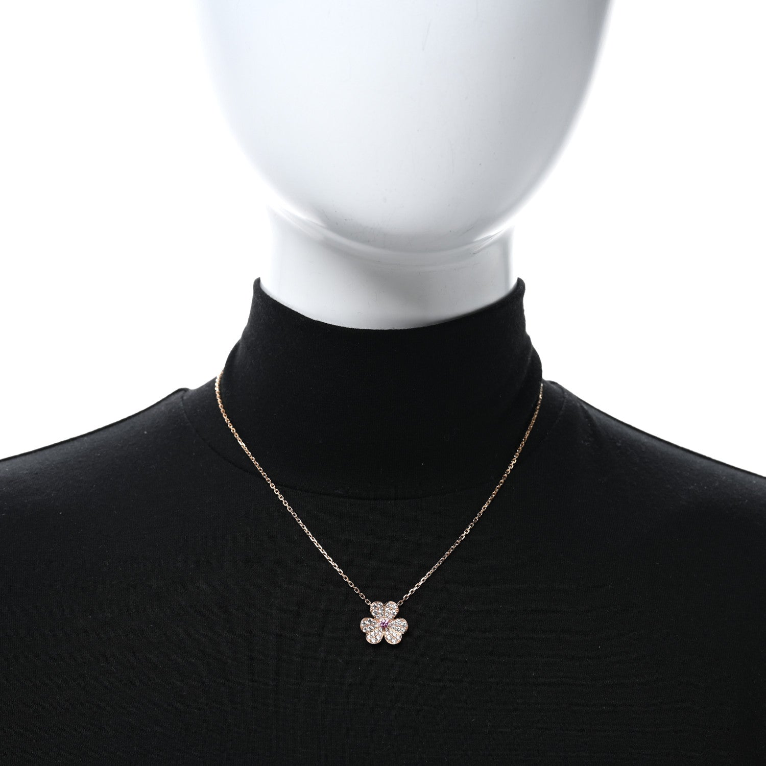 Van Cleef & Arpels 18K Rose Gold Diamond Pink Sapphire Small Frivole Pendant Necklace 3 of 5