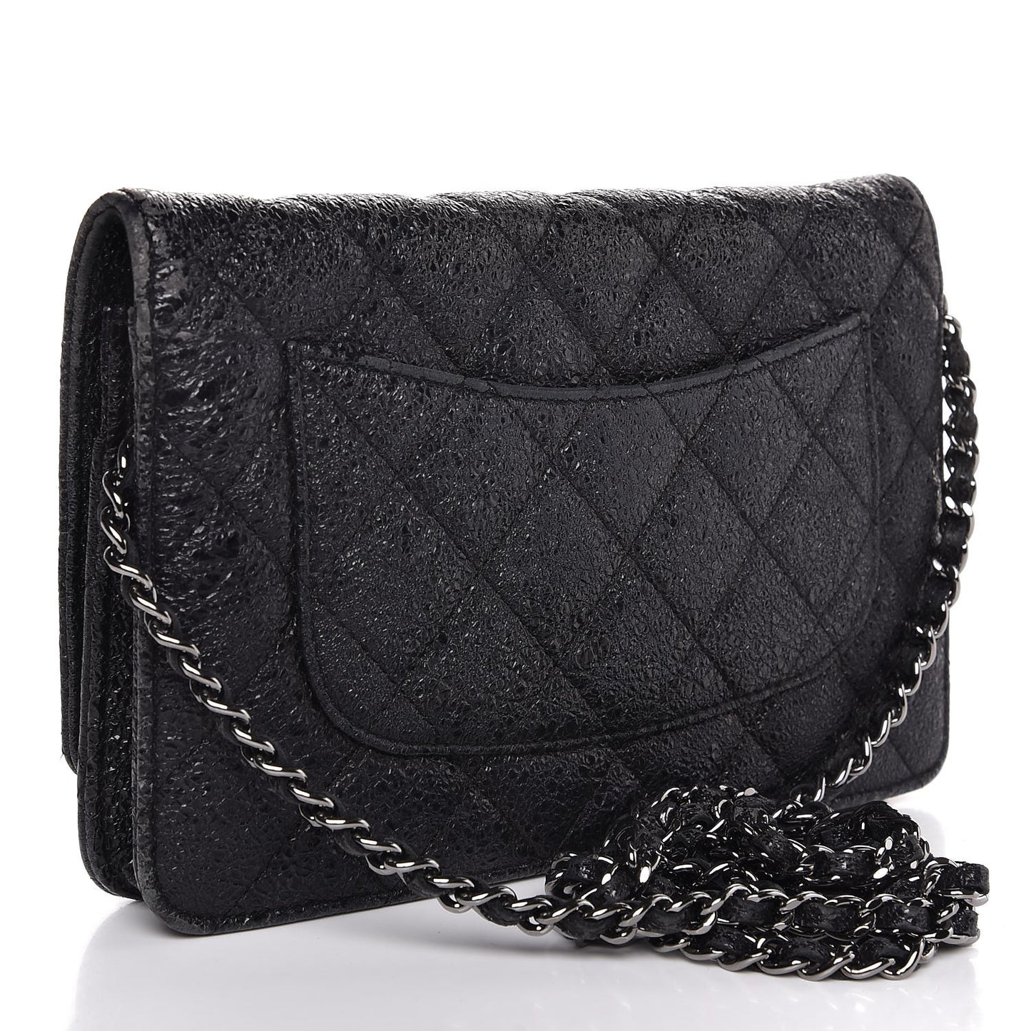 Crackled Calfskin Wallet On Chain WOC Black