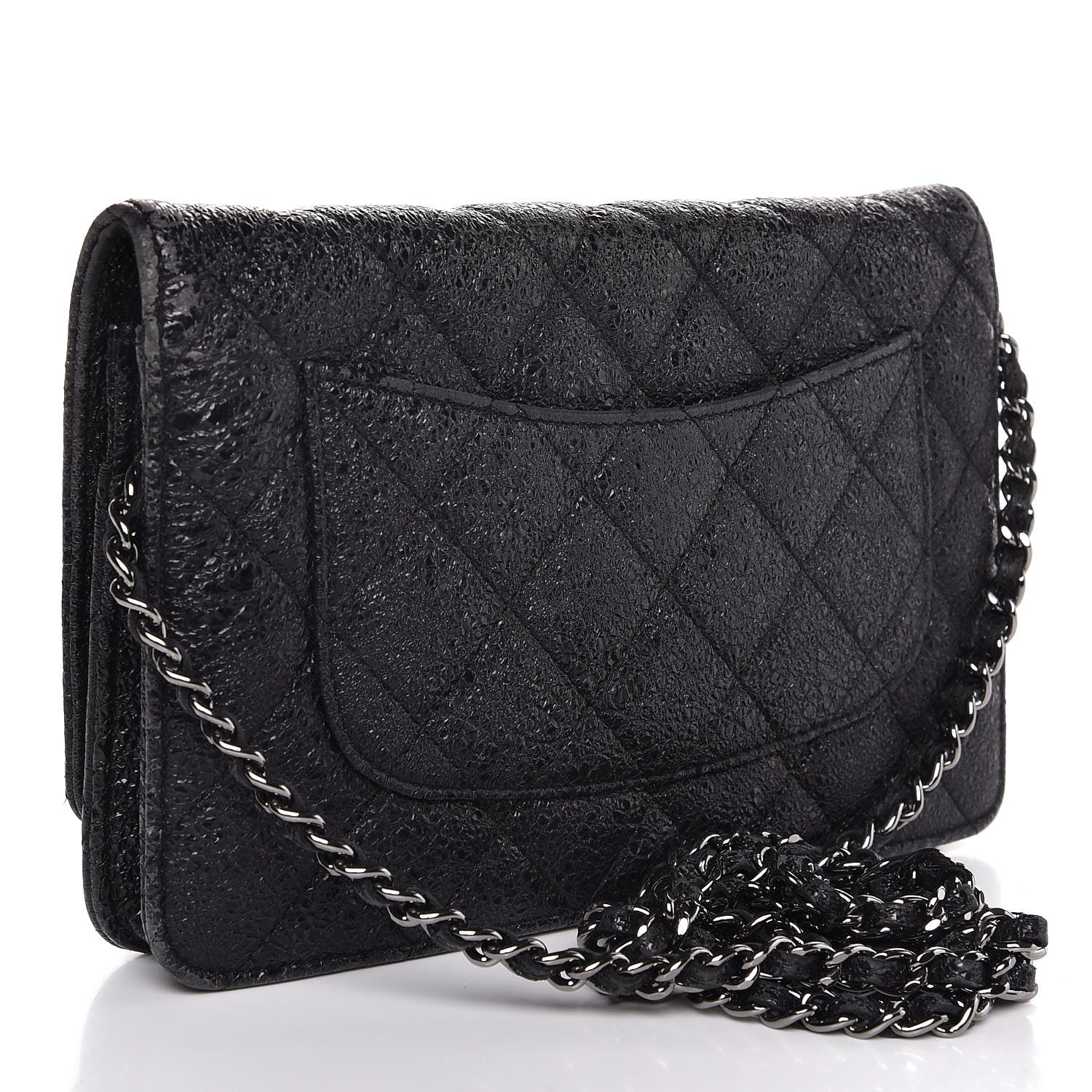 Chanel Crackled Calfskin Wallet On Chain WOC Black 3 of 10