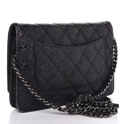 Chanel Crackled Calfskin Wallet On Chain WOC Black 3 of 10