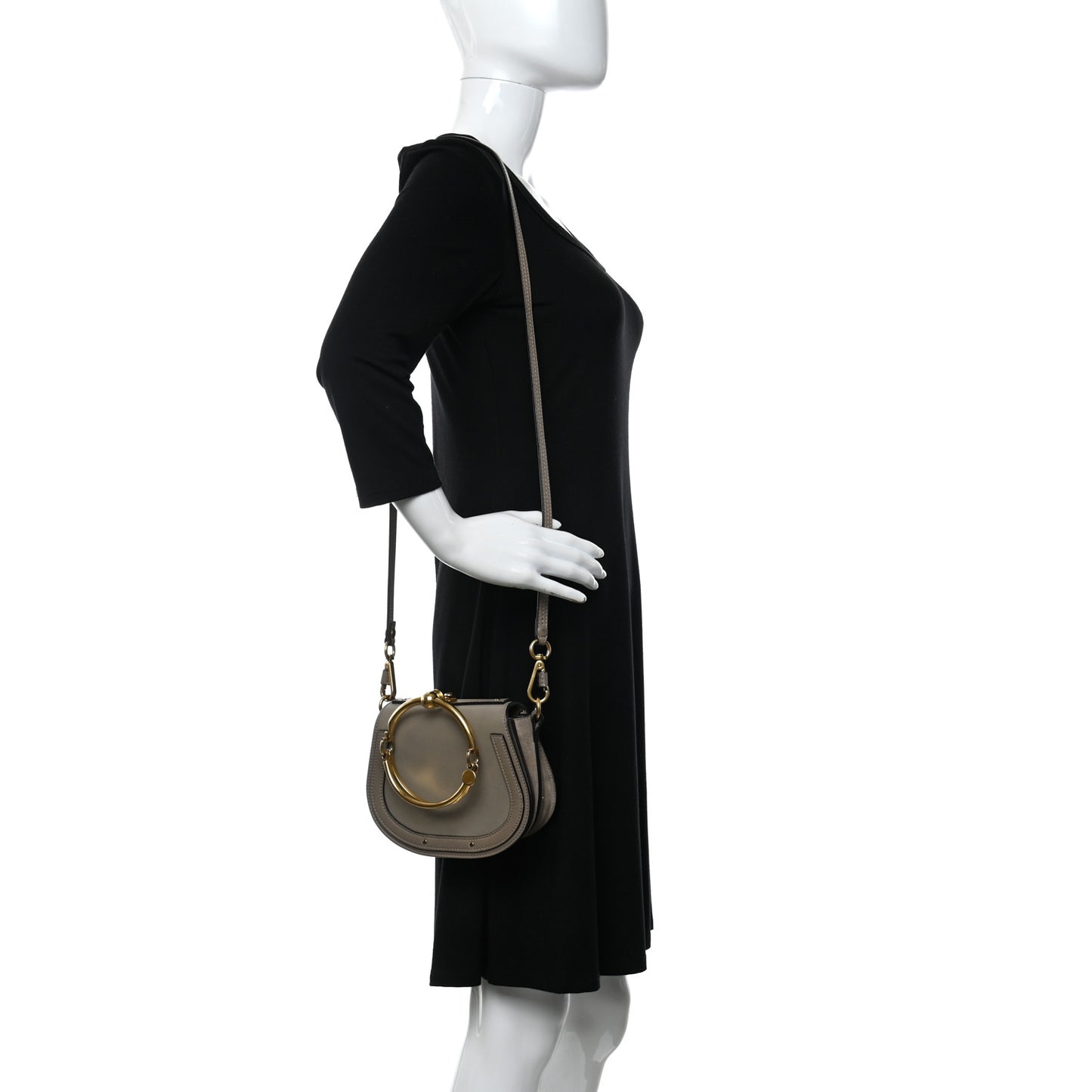 Calfskin Suede Small Nile Bracelet Bag Motty Grey