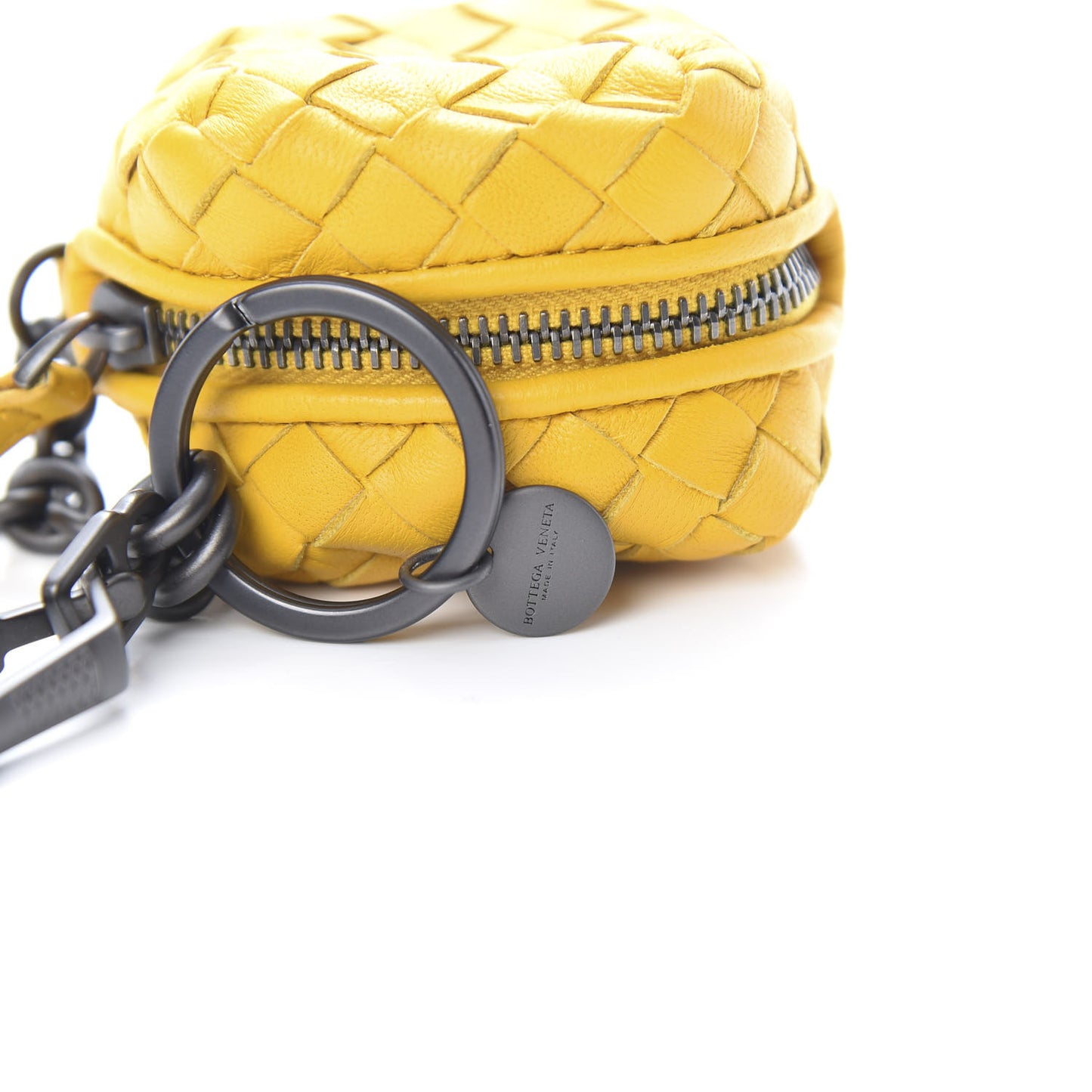 Nappa Intrecciato Coin Pouch Key Ring Yellow