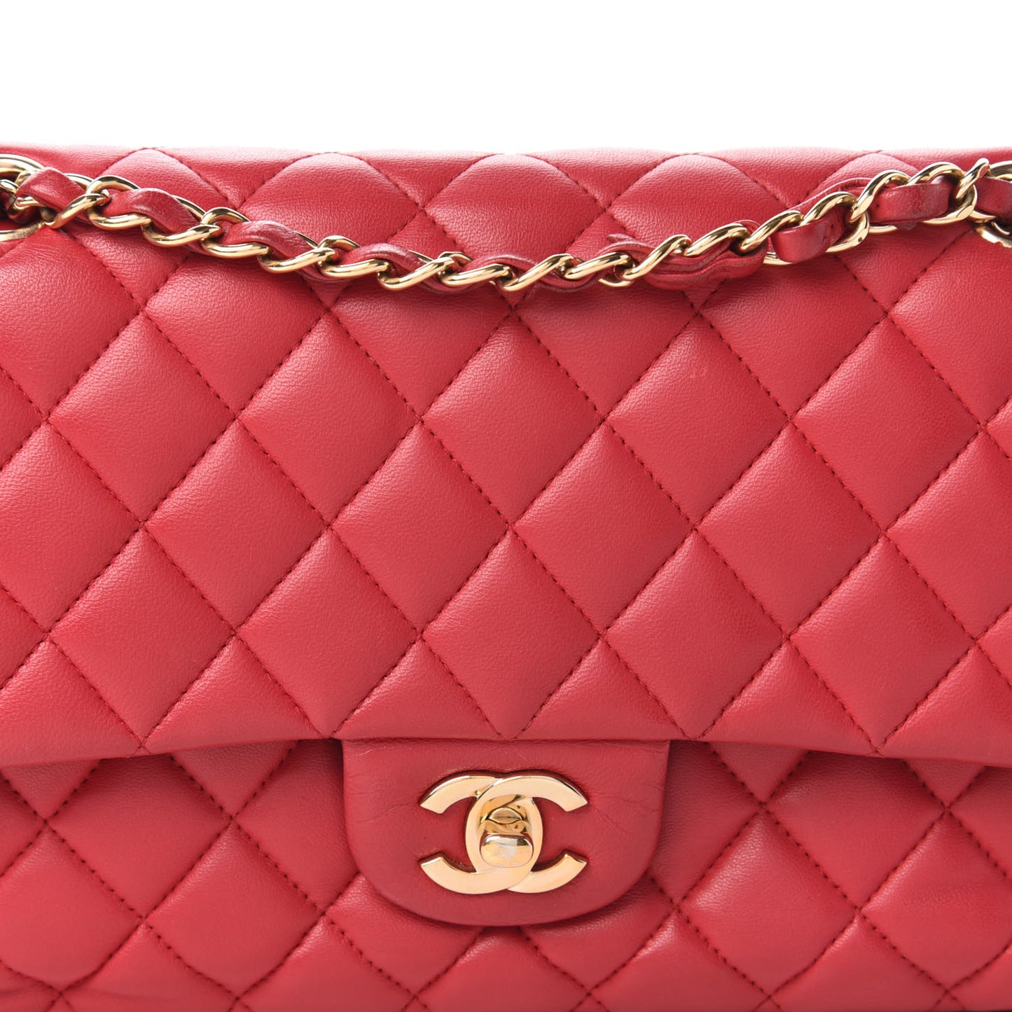 Lambskin Quilted Medium Double Flap Red
