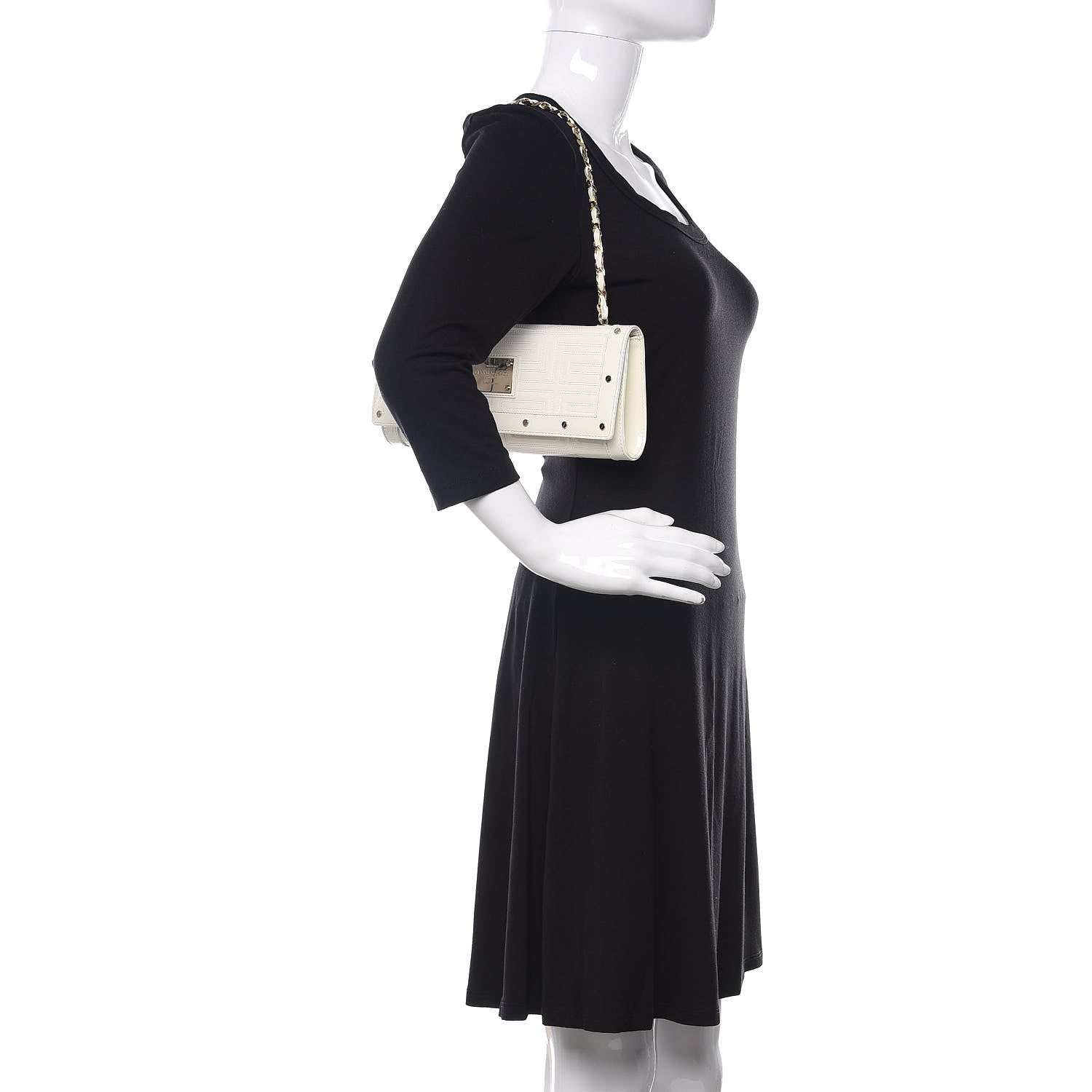Versace Patent Couture Chain Clutch White 2 of 9