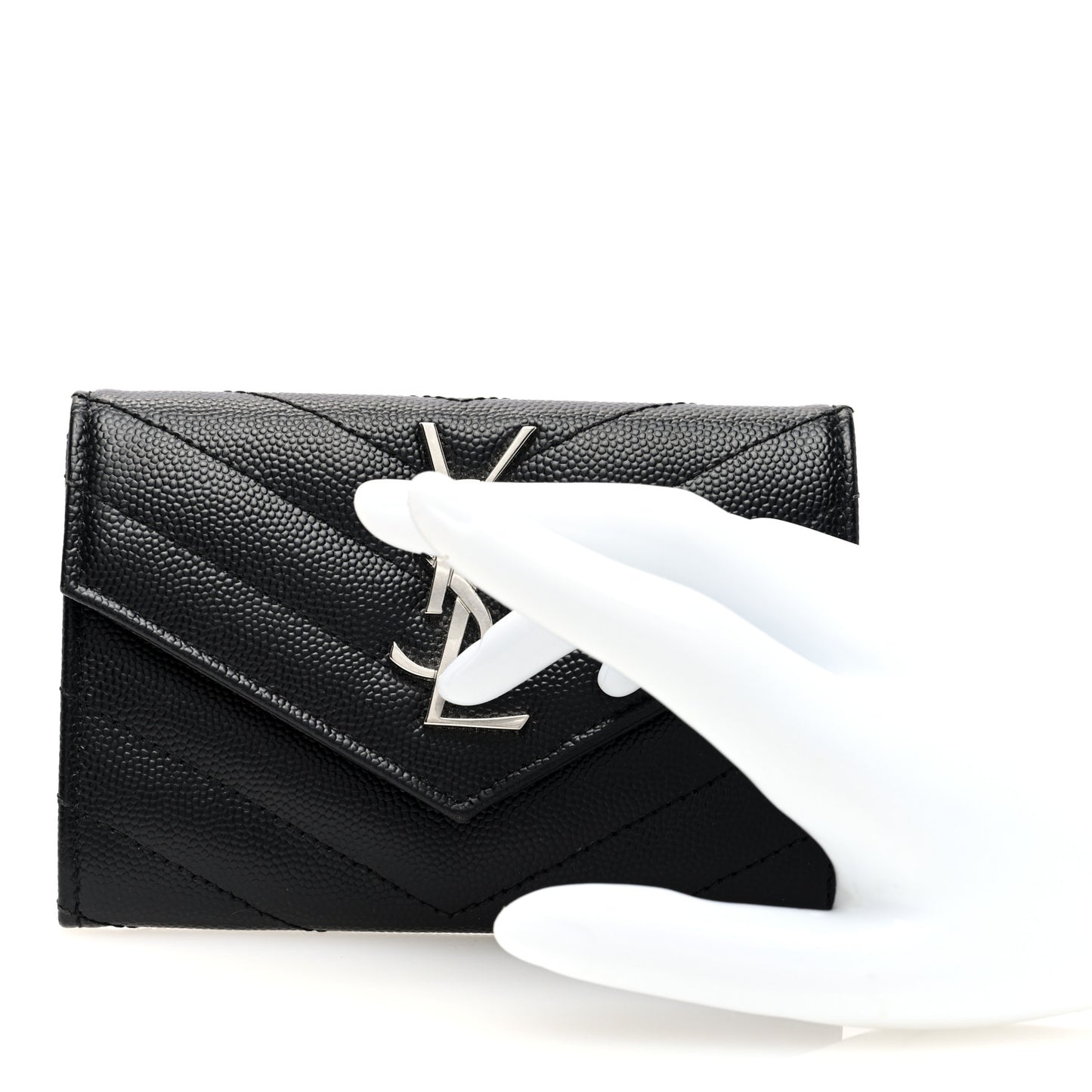 Grain De Poudre Matelasse Chevron Small Monogram Envelope Wallet Black Black