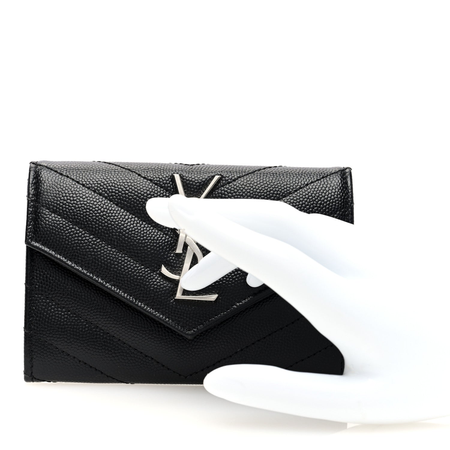 Saint Laurent Grain De Poudre Matelasse Chevron Small Monogram Envelope Wallet Black Black 2 of 6