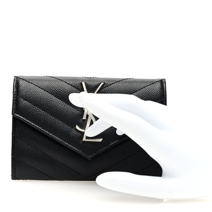 Saint Laurent Grain De Poudre Matelasse Chevron Small Monogram Envelope Wallet Black Black 2 of 6