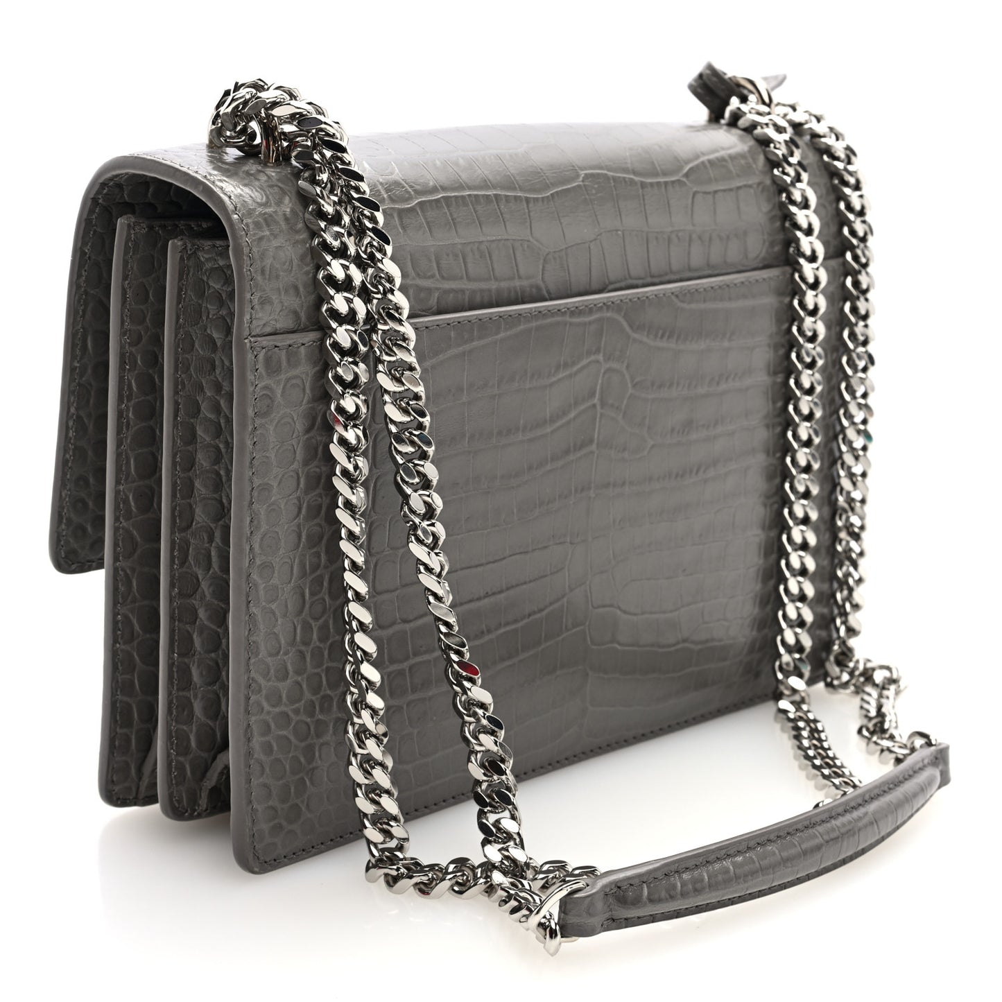 Calfskin Crocodile Embossed Medium Monogram Sunset Fog
