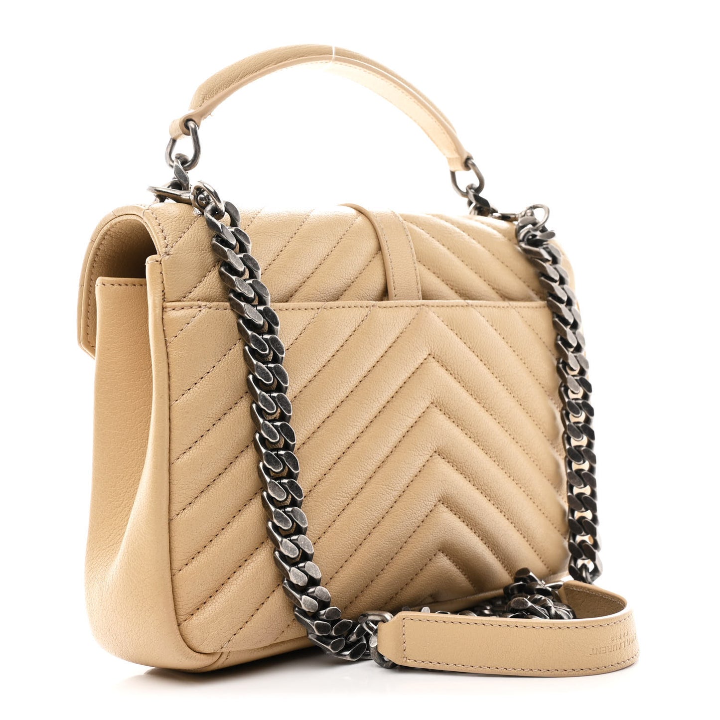 Sheepskin Matelasse Chevron Monogram Medium College Bag Dark Beige
