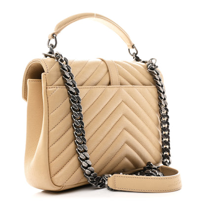 Saint Laurent Sheepskin Matelasse Chevron Monogram Medium College Bag Dark Beige 3 of 13
