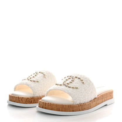 Chanel Fabric Pearl Cork CC Slip On Sandals 38 White 3 of 10