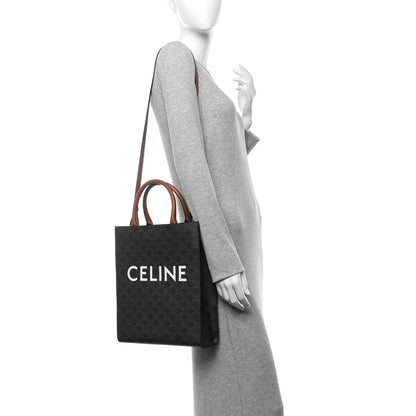 Celine Triomphe Canvas Calfskin Small Vertical Cabas Tan 2 of 9